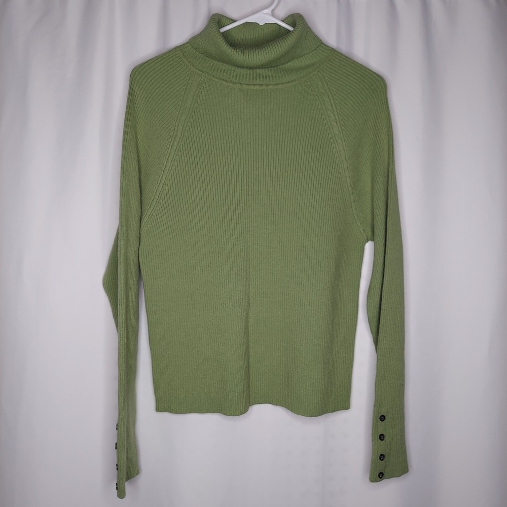 Fashion Bug Ribbed Turtleneck Sweater Women XL Green Stretch Long Sleeve Y2K